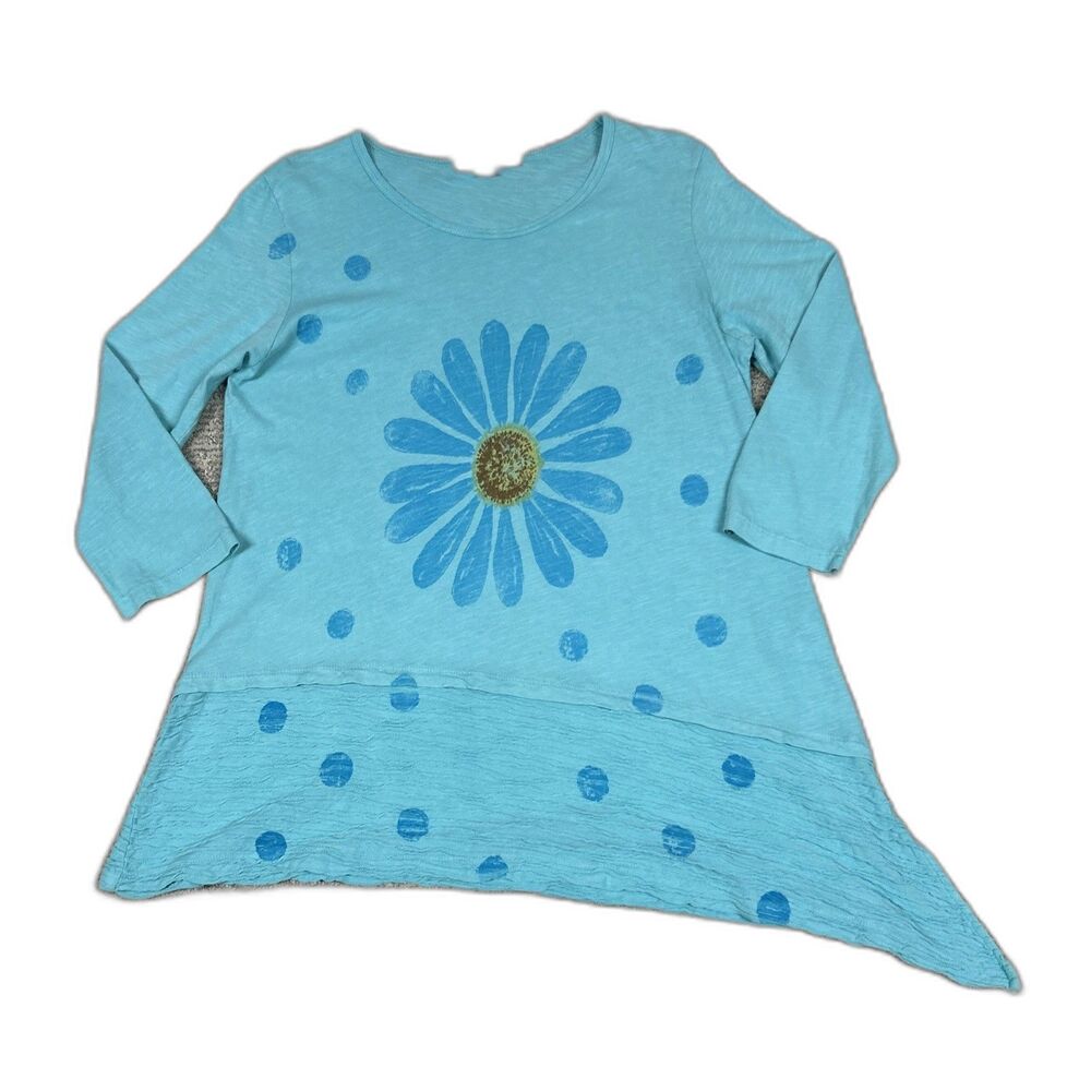Jess & Jane Shirt Womens Small Art Stretch Flower Tunic Top Cotton Asymmetric